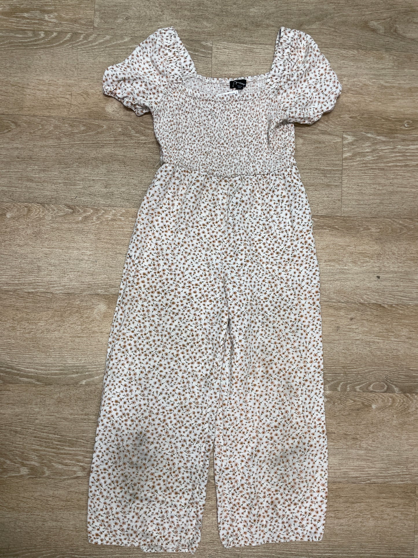 10/12 Cream Multi Mini Floral Smocked Jumpsuit