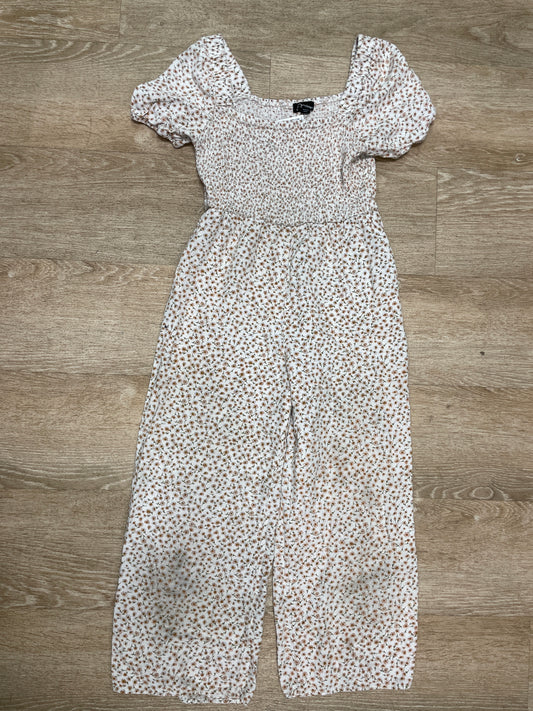 10/12 Cream Multi Mini Floral Smocked Jumpsuit
