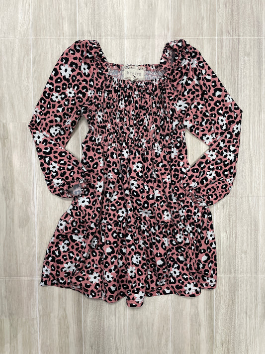 4T Pink Leopard Floral Long Sleeve Dress