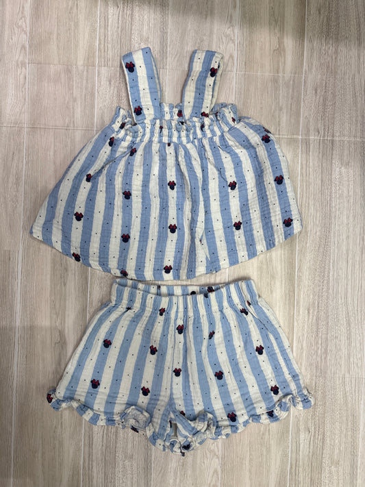 18m Minnie Blue/White Striped Top + Shorts Set