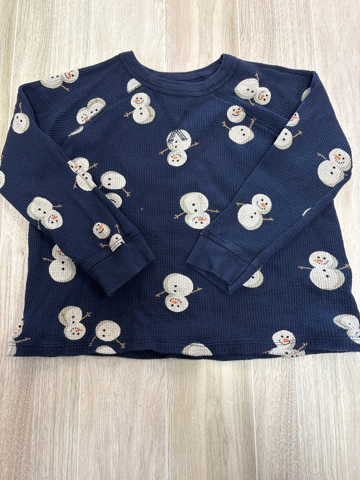 4T Navy Snowman Waffle Knit Long Sleeve