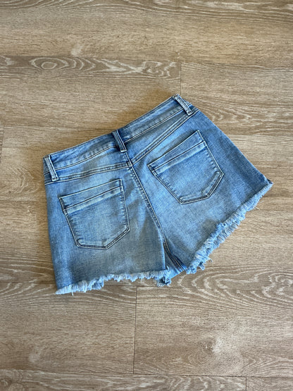 Womens 7/28 Button Fly Denim Shorts