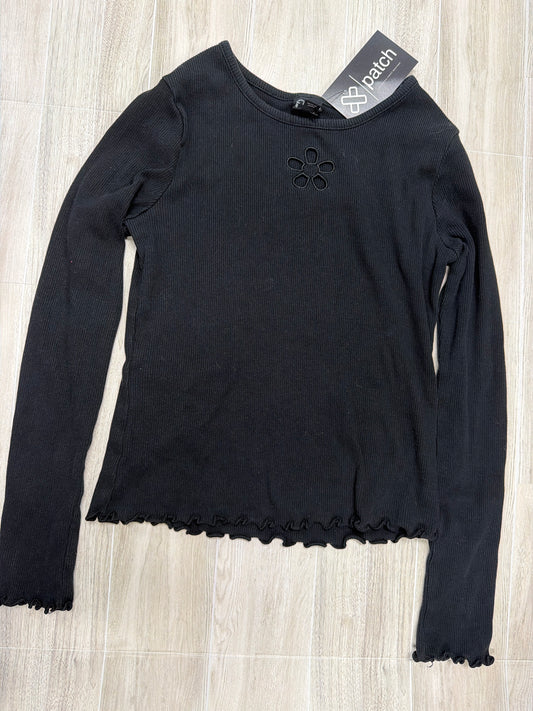 10/12 Black Daisy Decal Ribbed Long Sleeve