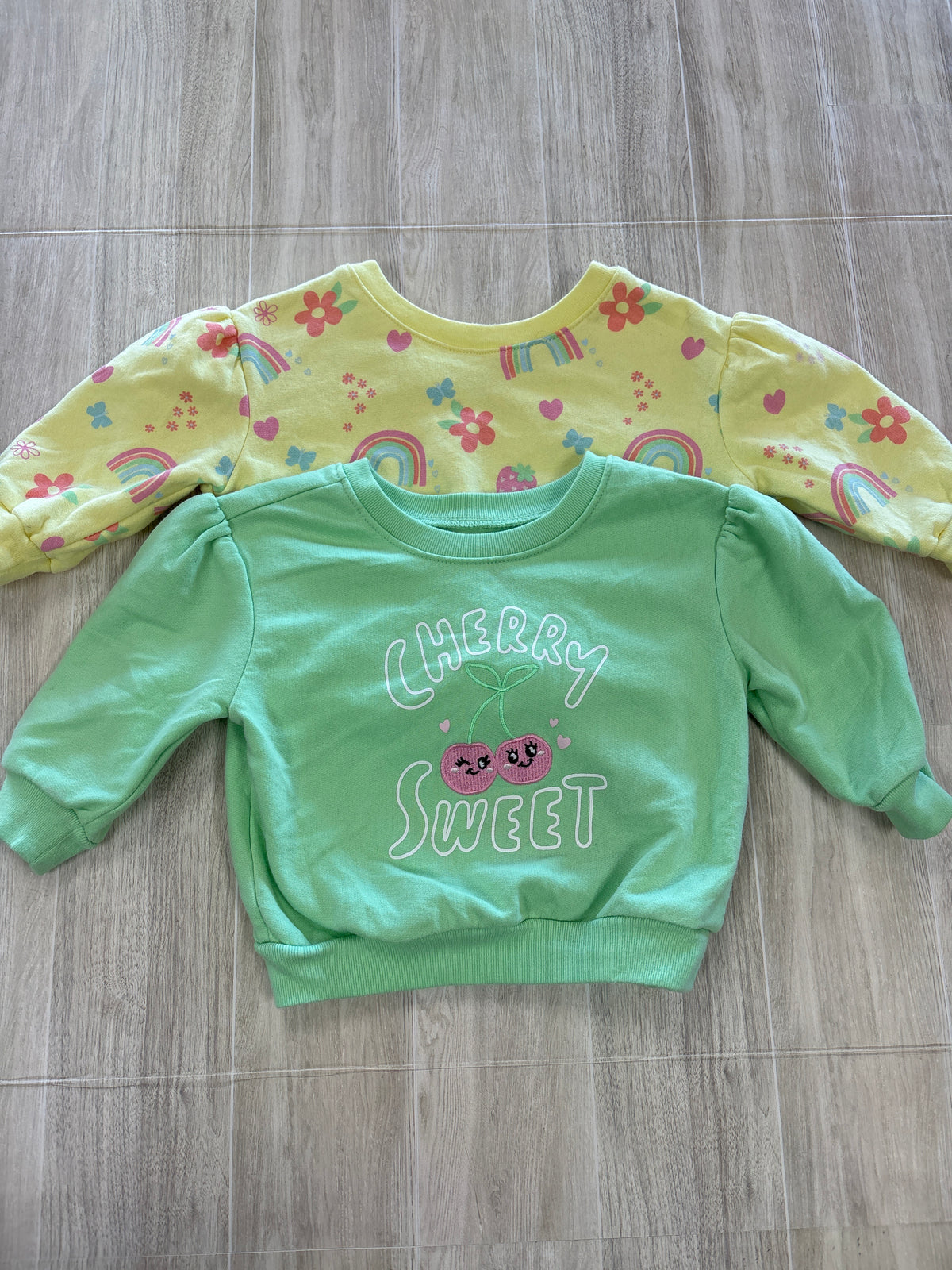 12m Green Cherry + Yellow Floral Graphic 2 Pack Crewneck