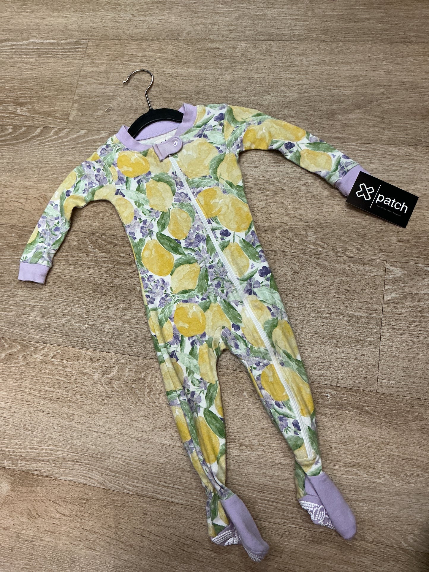 6-9m Burts Bees Purple/Yellow Floral Footed Romper