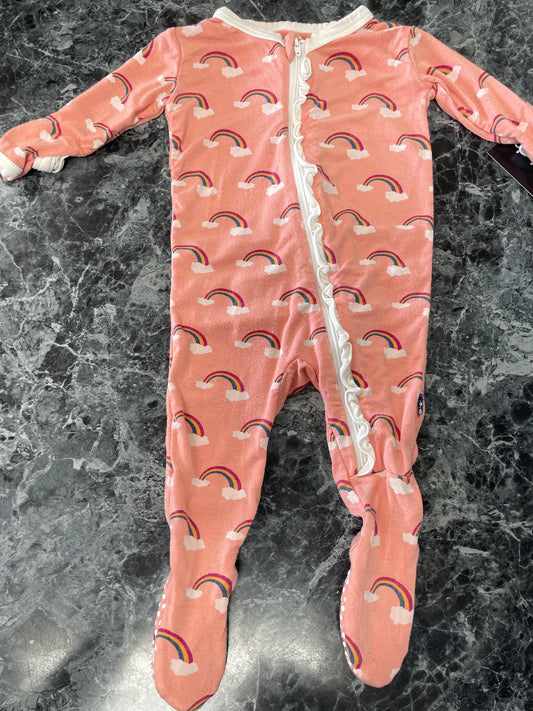 0-3m Kickee Pants Salmon Ruffle Rainbows Footie Pajama
