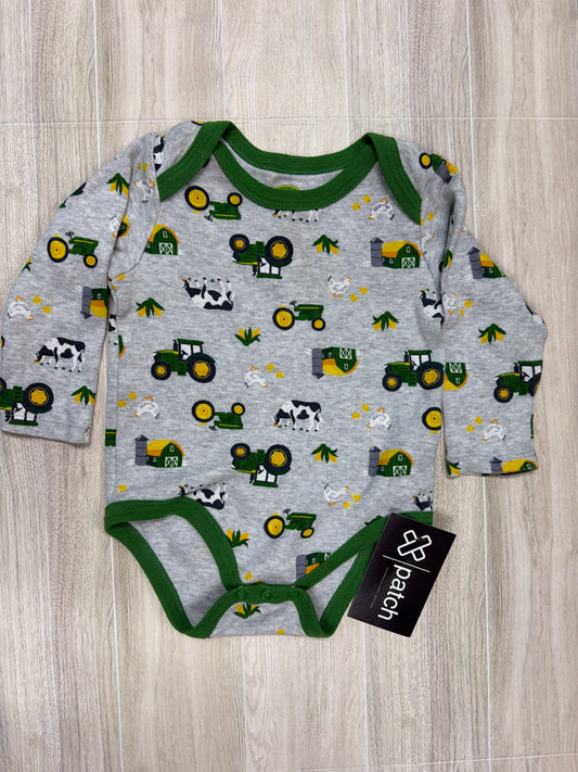 6/9m John Deere Tractor Cow Onesie