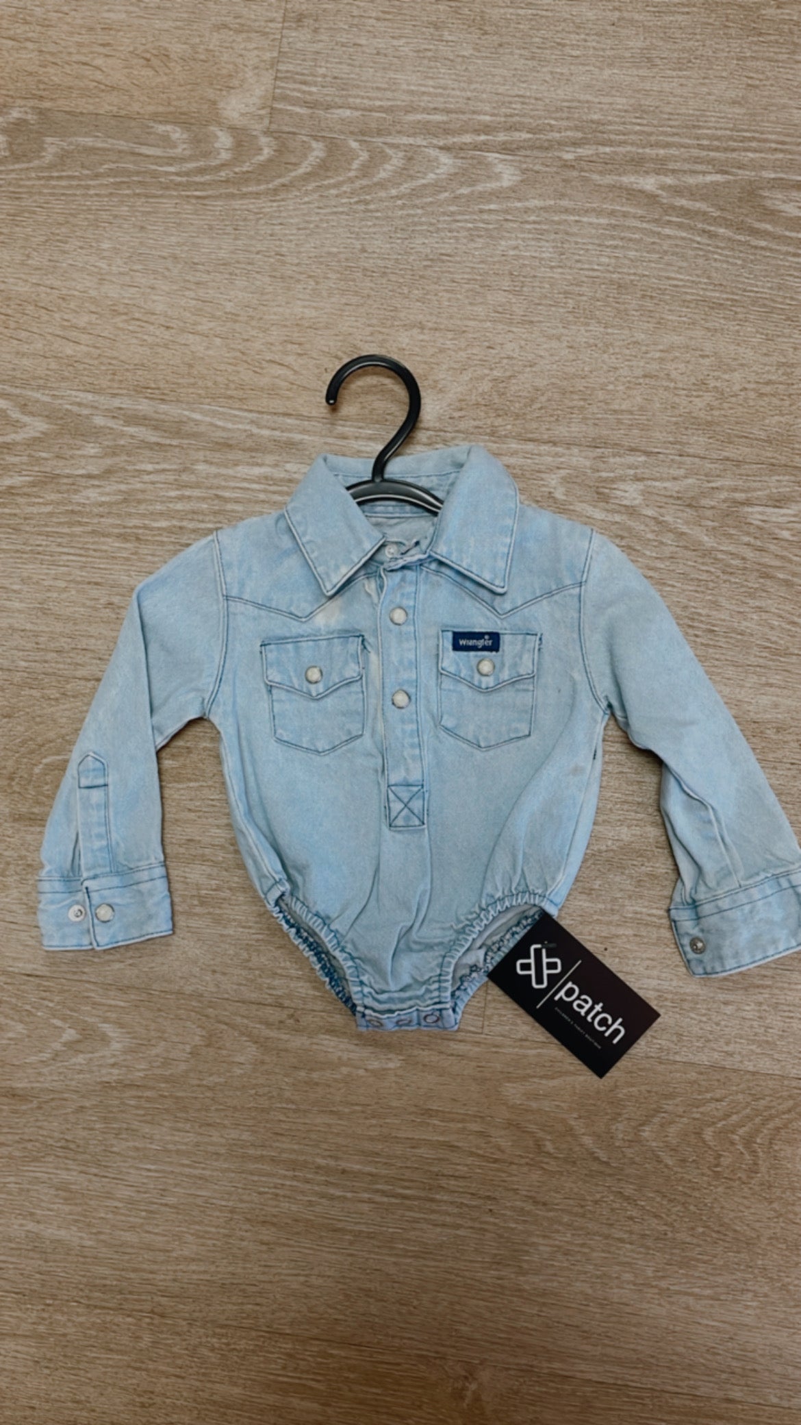 0-3m Lightwash Denim Pearl Snap Onesie - Blemish