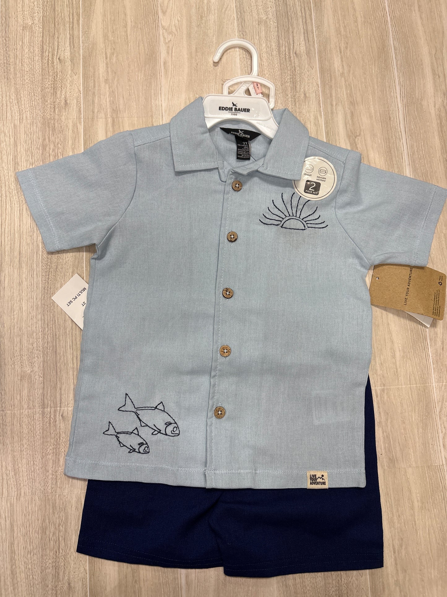NWT 2T Eddie Bauer 2 Piece Linen Button Shirt + Shorts Set