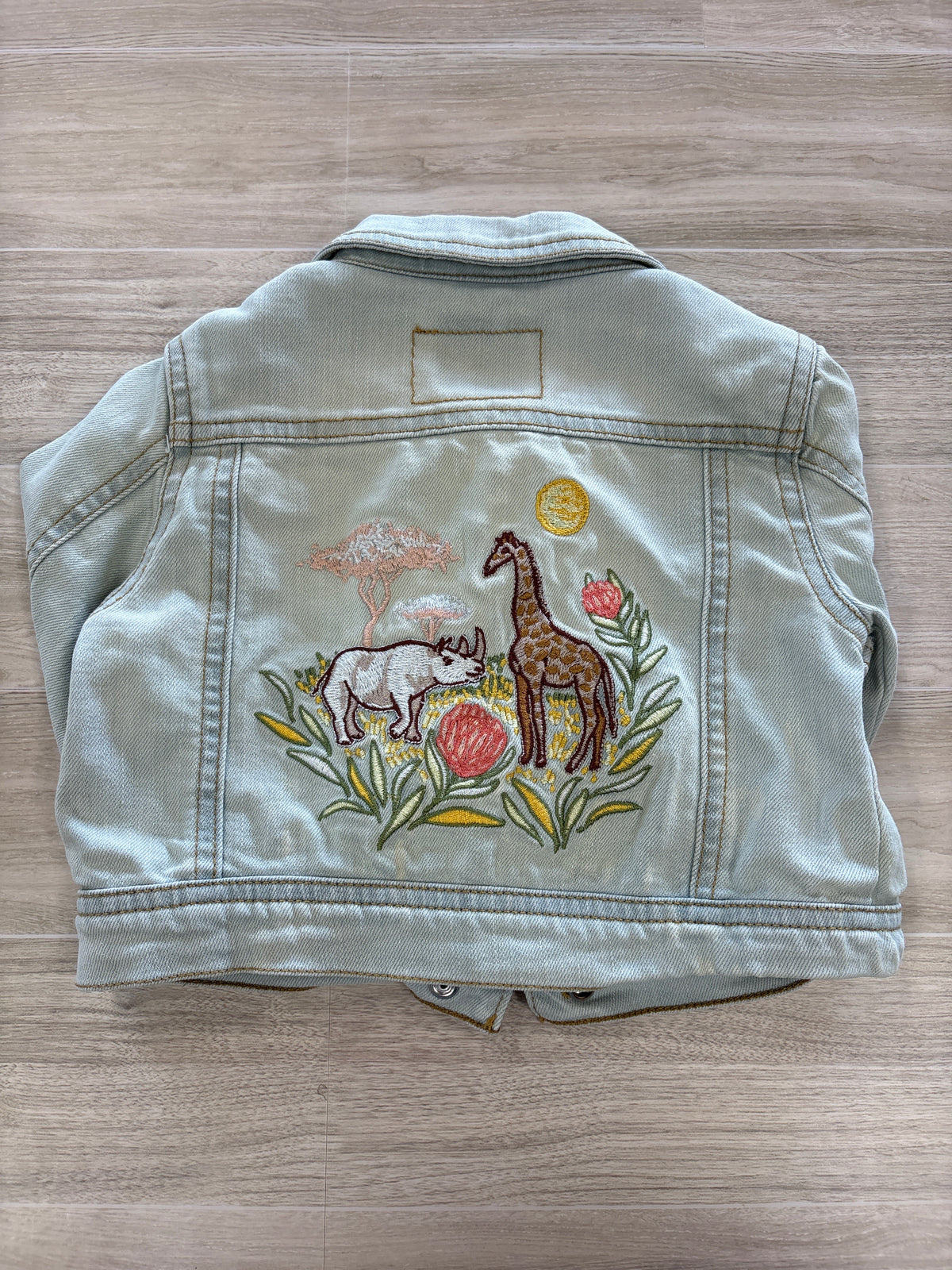 2T Rhino/Giraffe Embroidered Denim Jacket