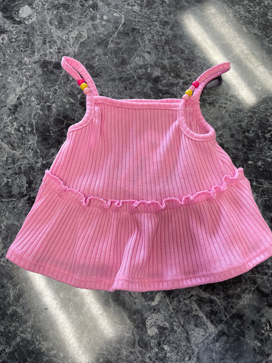 24m Pink Ribbed Tank with Bead Detail