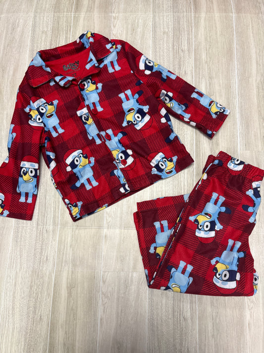 2T Red Plaid Bluey Christmas Pajama Set
