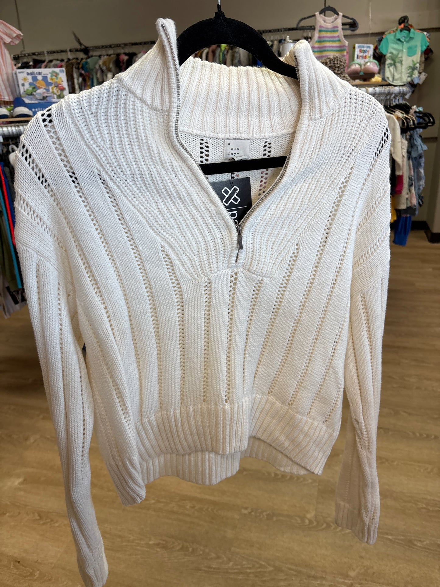 womens-xs-knit-eyelet-zip-sweater