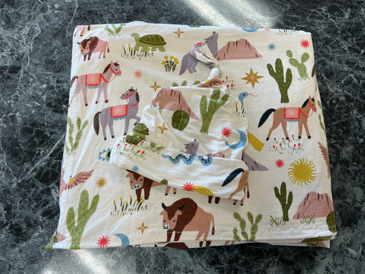 Little Sleepies Desert Western Swaddle + Hat Set