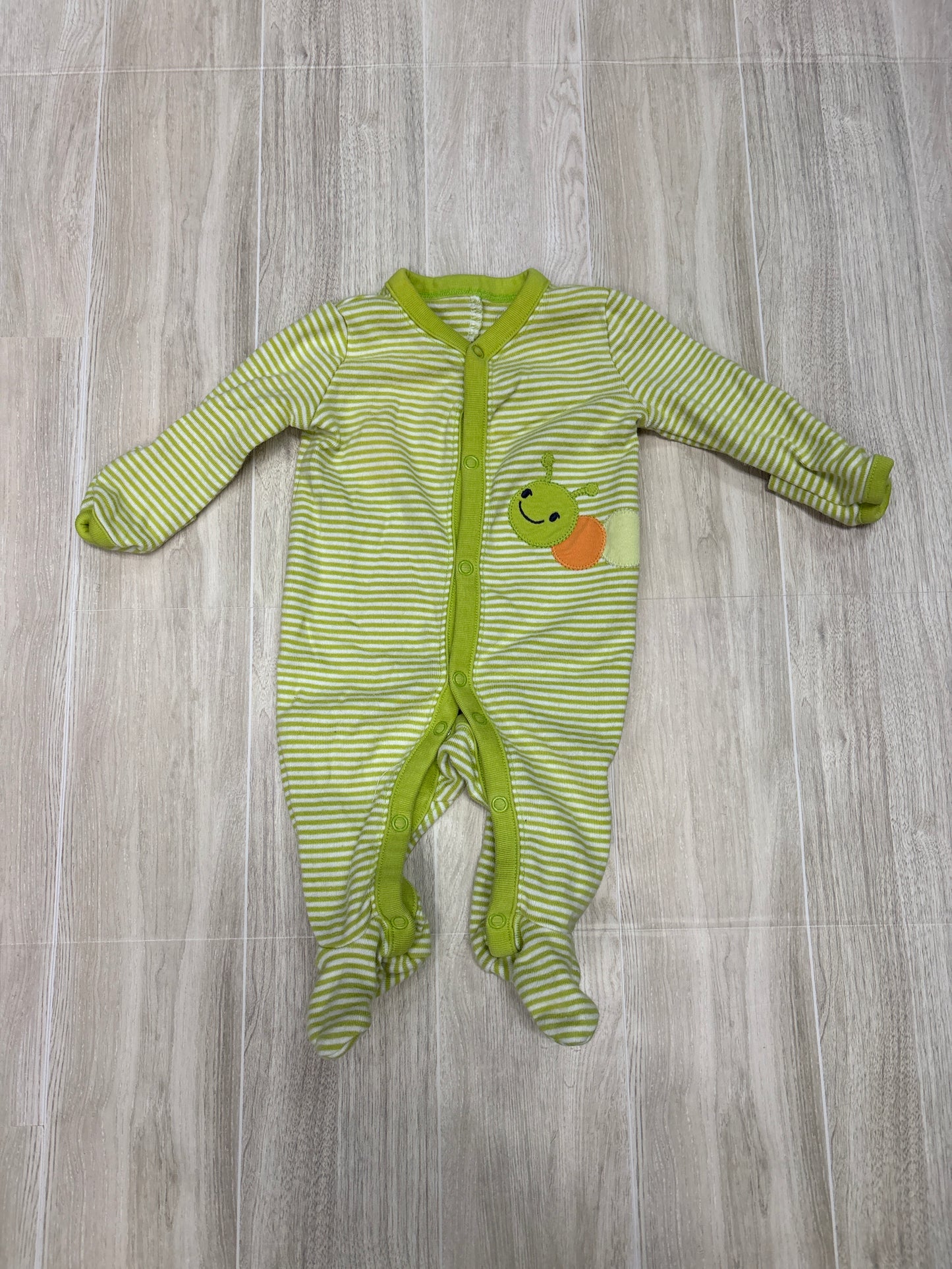 Newborn 100% Cotton Green Striped Caterpillar Pajama