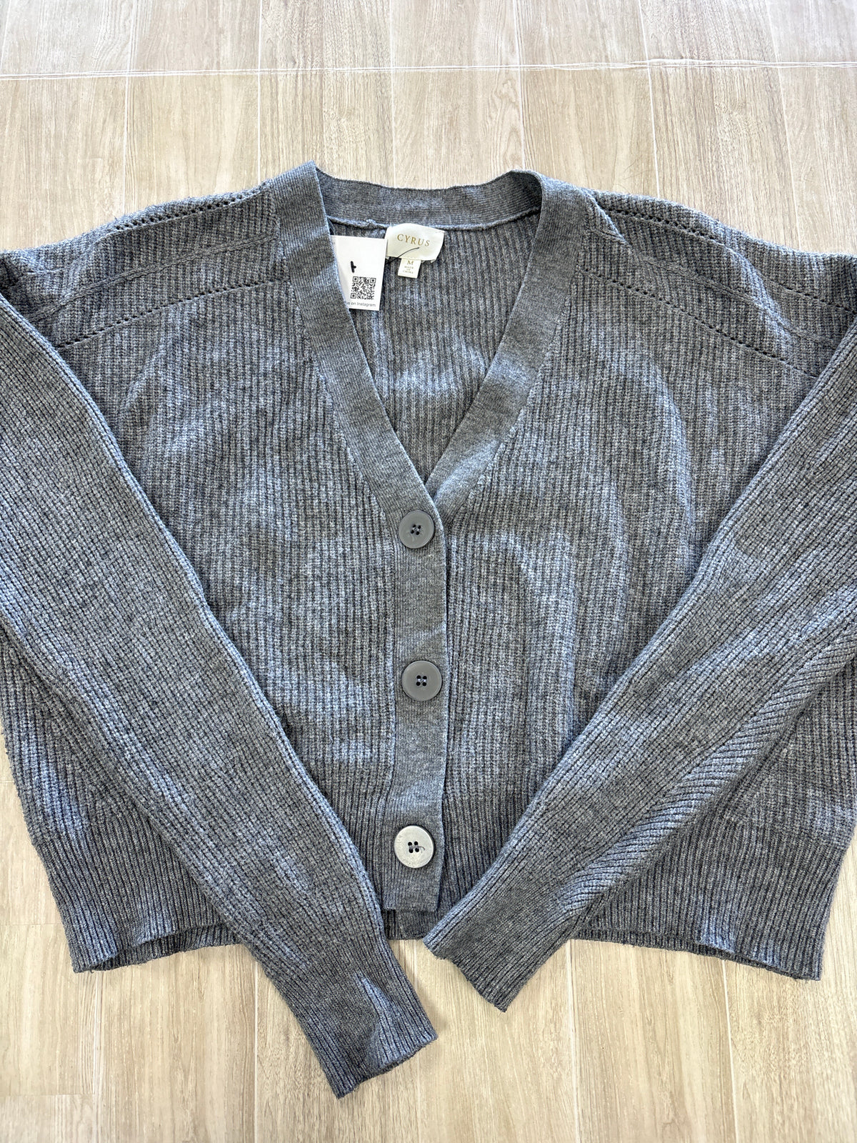 Womens Medium Grey Knit Button Cardigan