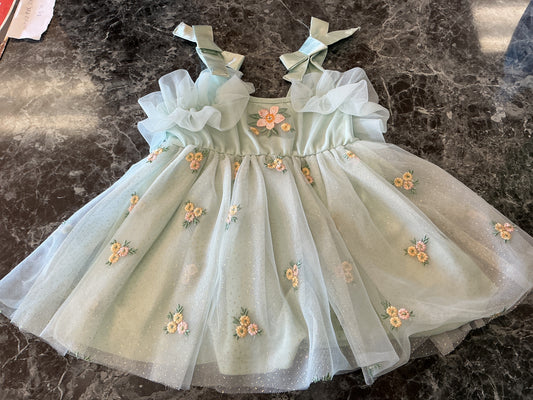 NWT 12m Mint Floral Twirl Tunic + Bow Set