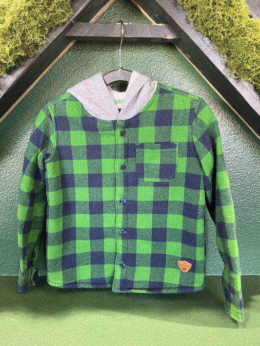 4T Flannel Plaid Furry Lined Hooded Shacket