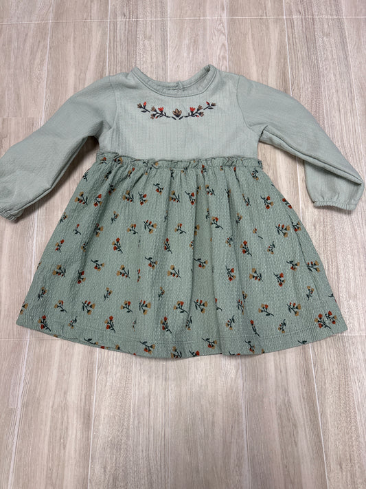 6-9m Green Long Sleeve Floral Dress