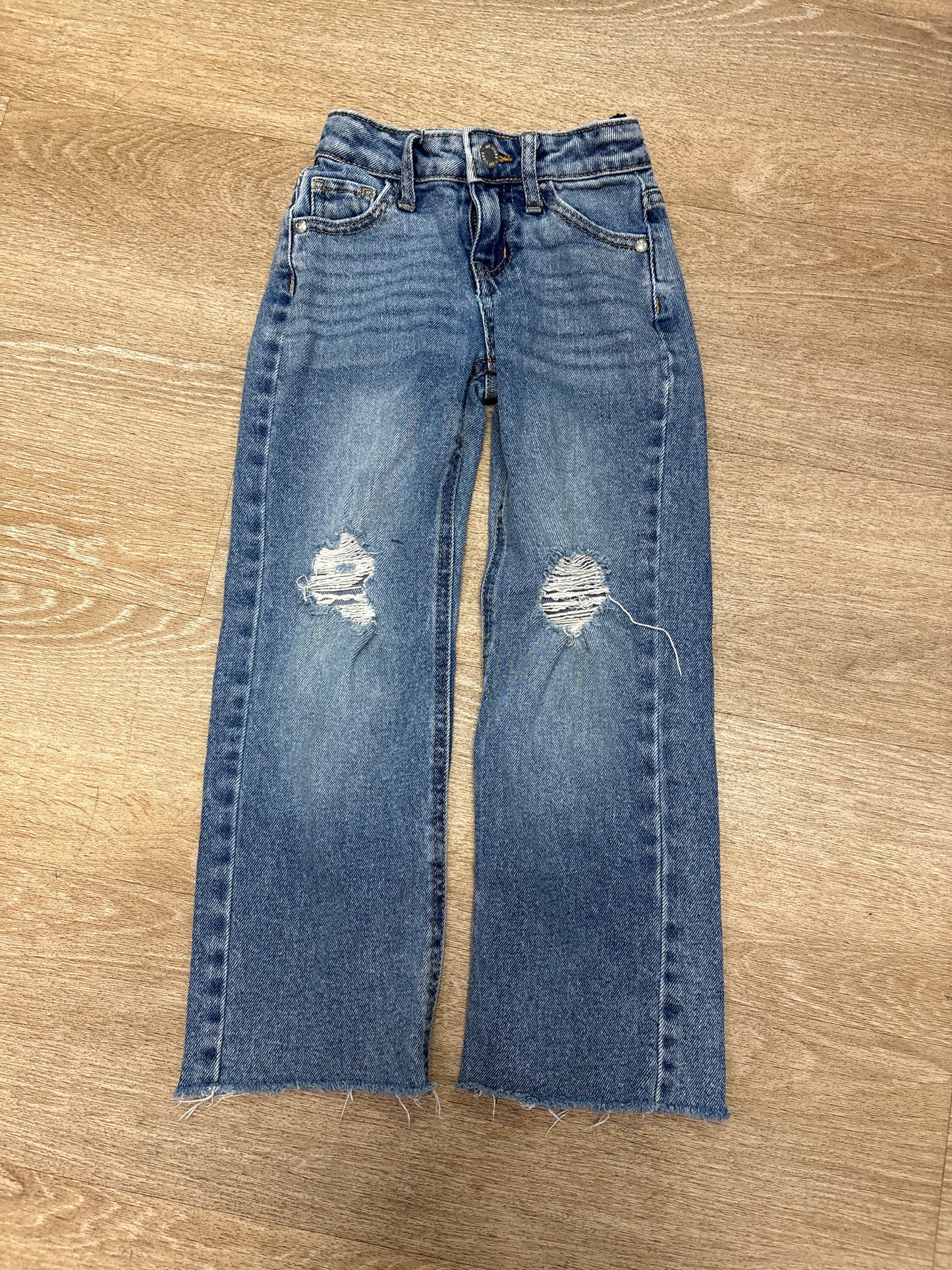 5T Distressed Raw Hem Medium Wash Denim Pant