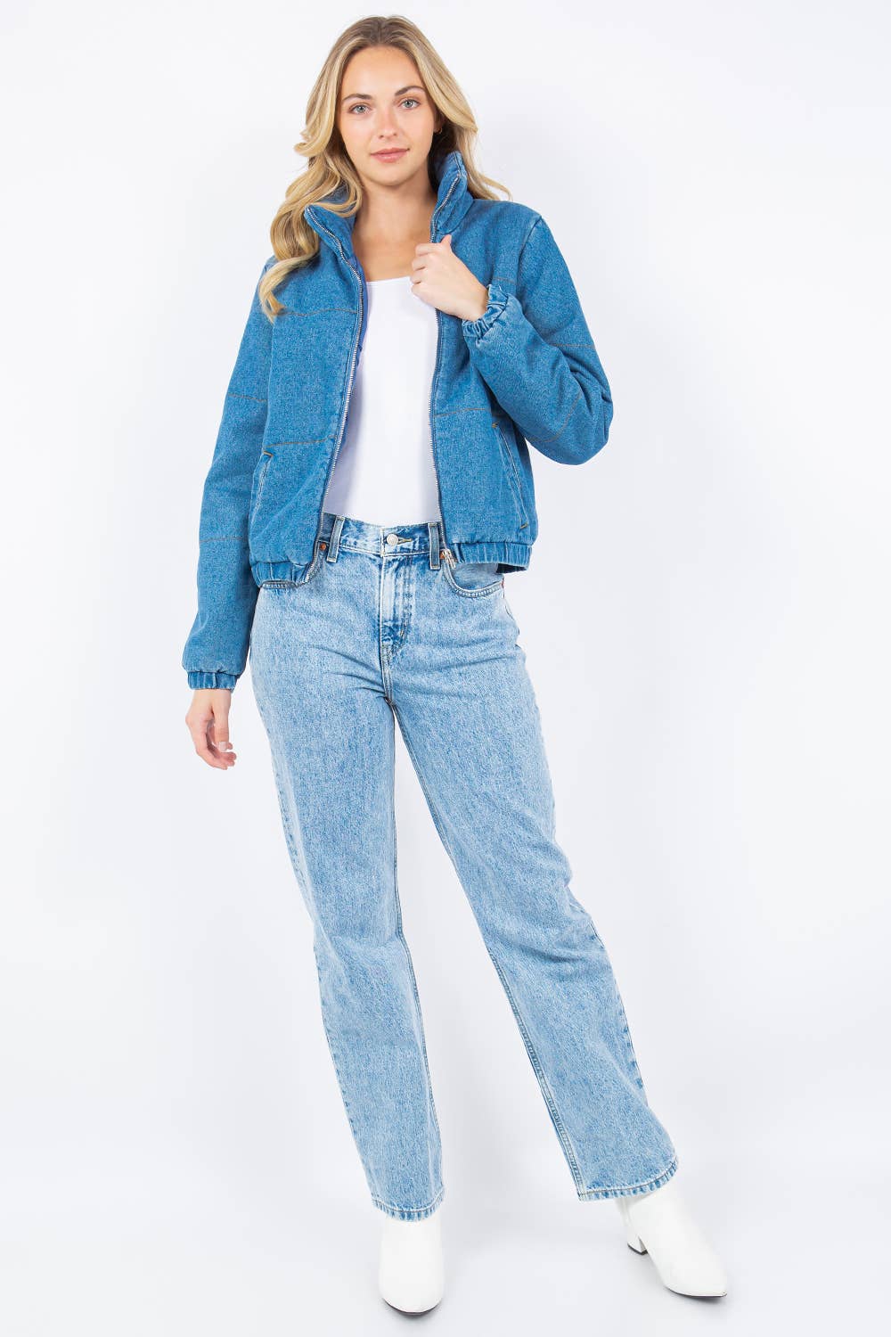 Oversized Denim Puffer Jacket - Medium Wash