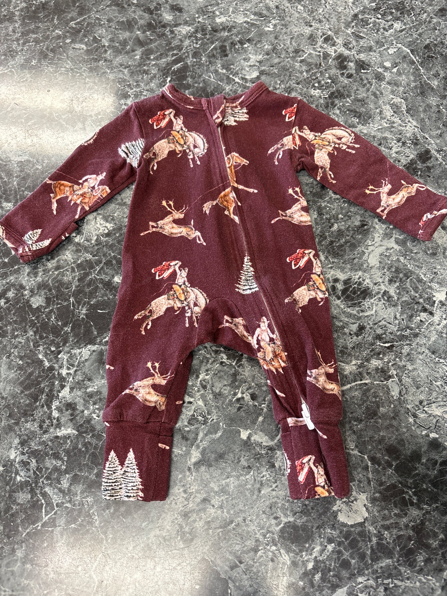 Preemie Maroon Horse Holiday Pajama