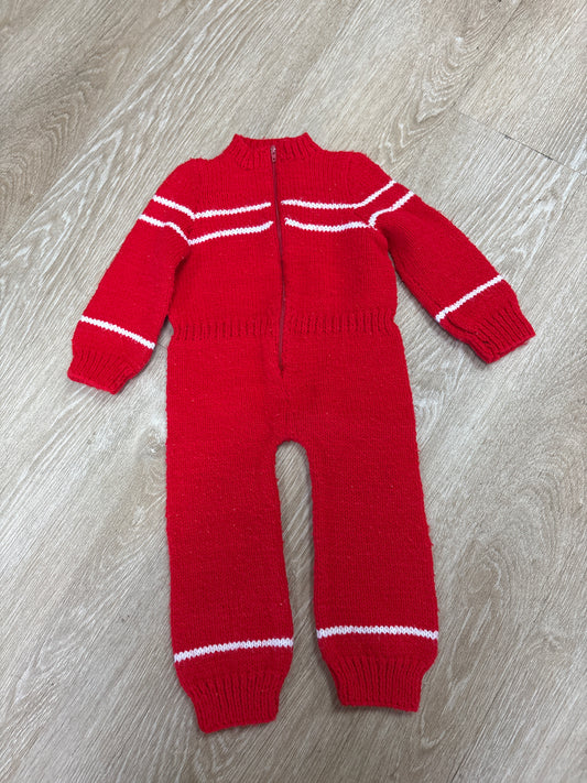 9m Vintage Red Knit Sweater Romper