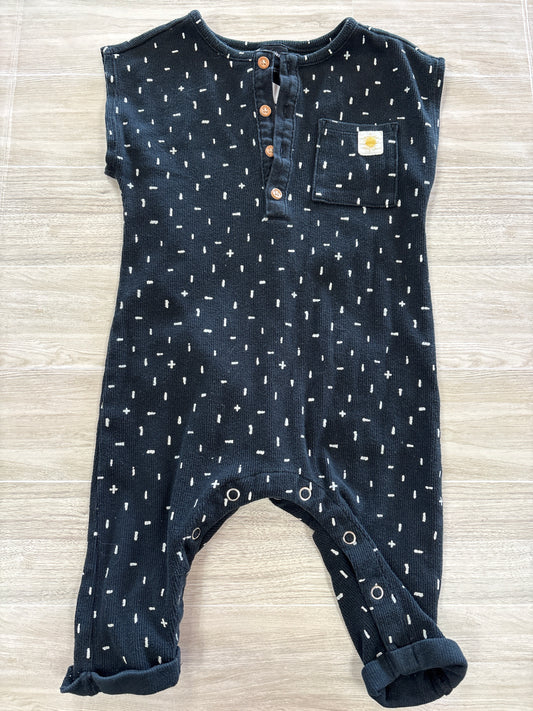 12m Black Ribbed Patterned Button Jumpsuit