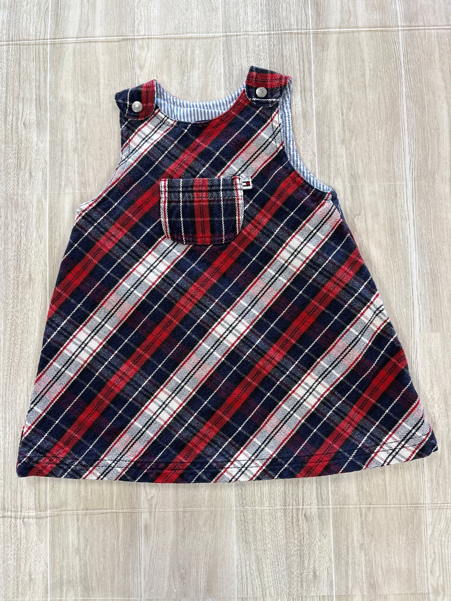 VINTAGE 6-12m Tommy Hilfiger Red/Navy Plaid Overall Dress