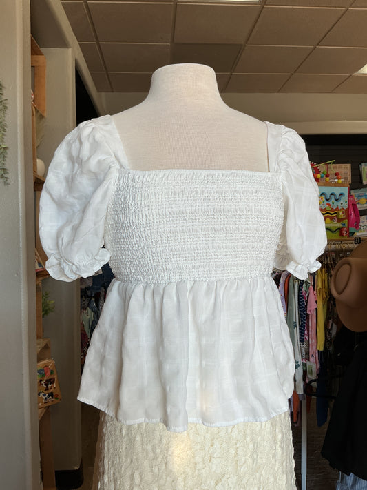 Womens Small White Flowy Cinch Blouse