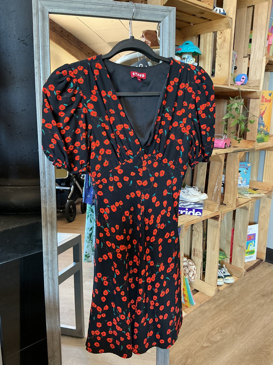 00 Orange Floral V Cut Dress