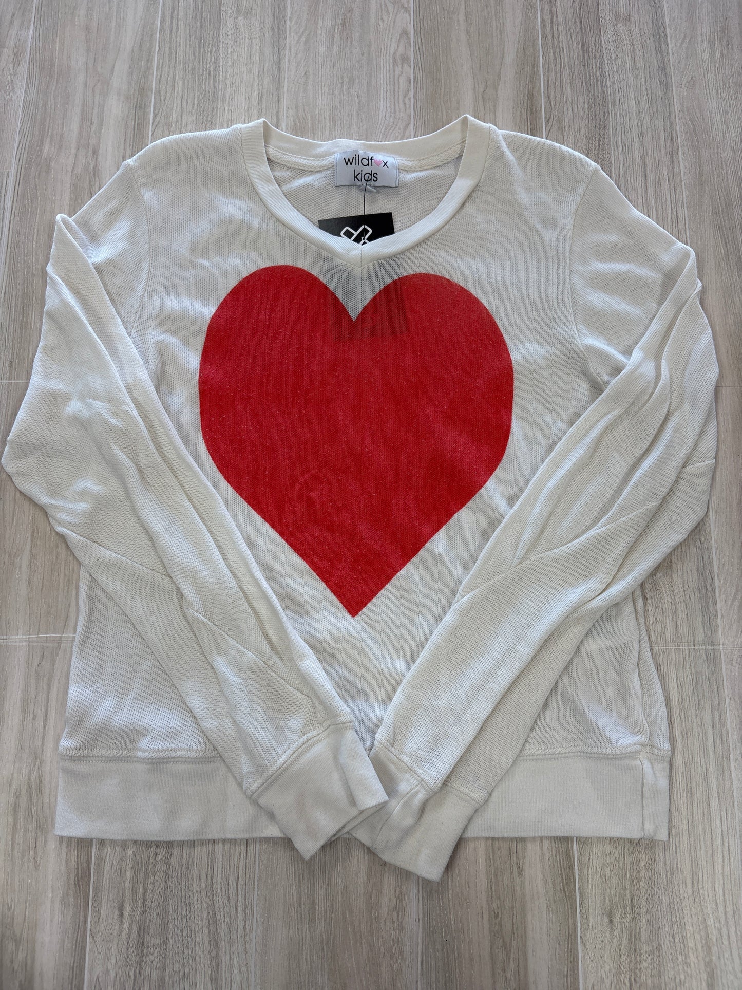 7/8 Wildfox Kids Cream V Neck Knit Heart Sweater