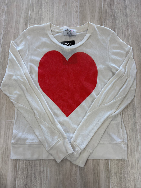 7/8 Wildfox Kids Cream V Neck Knit Heart Sweater