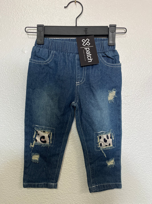 18-24m Distressed Cheetah Patch Denim Pants