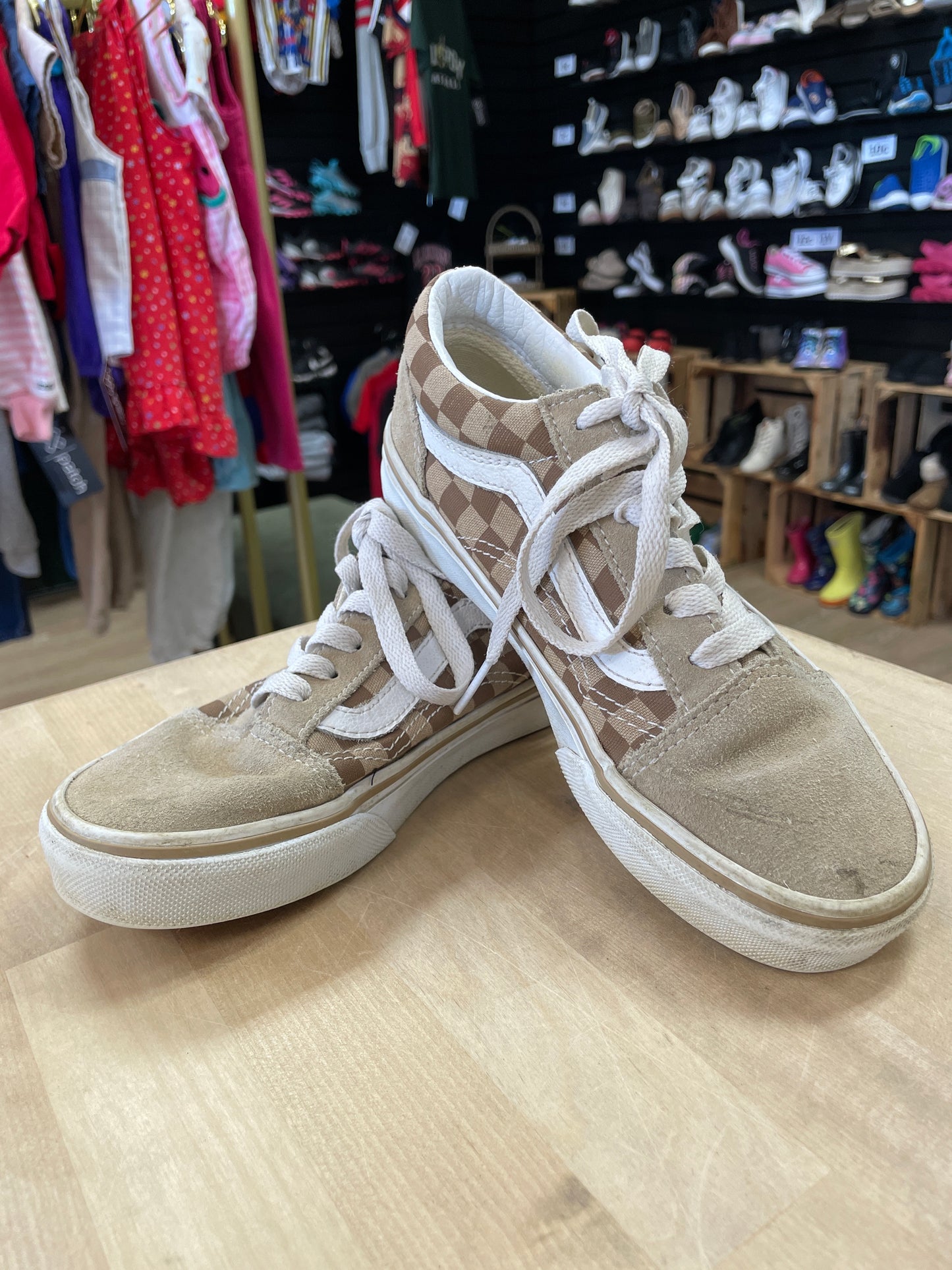 1.5Y Beige/Brown Checkered Lace Up Vans - Blemish