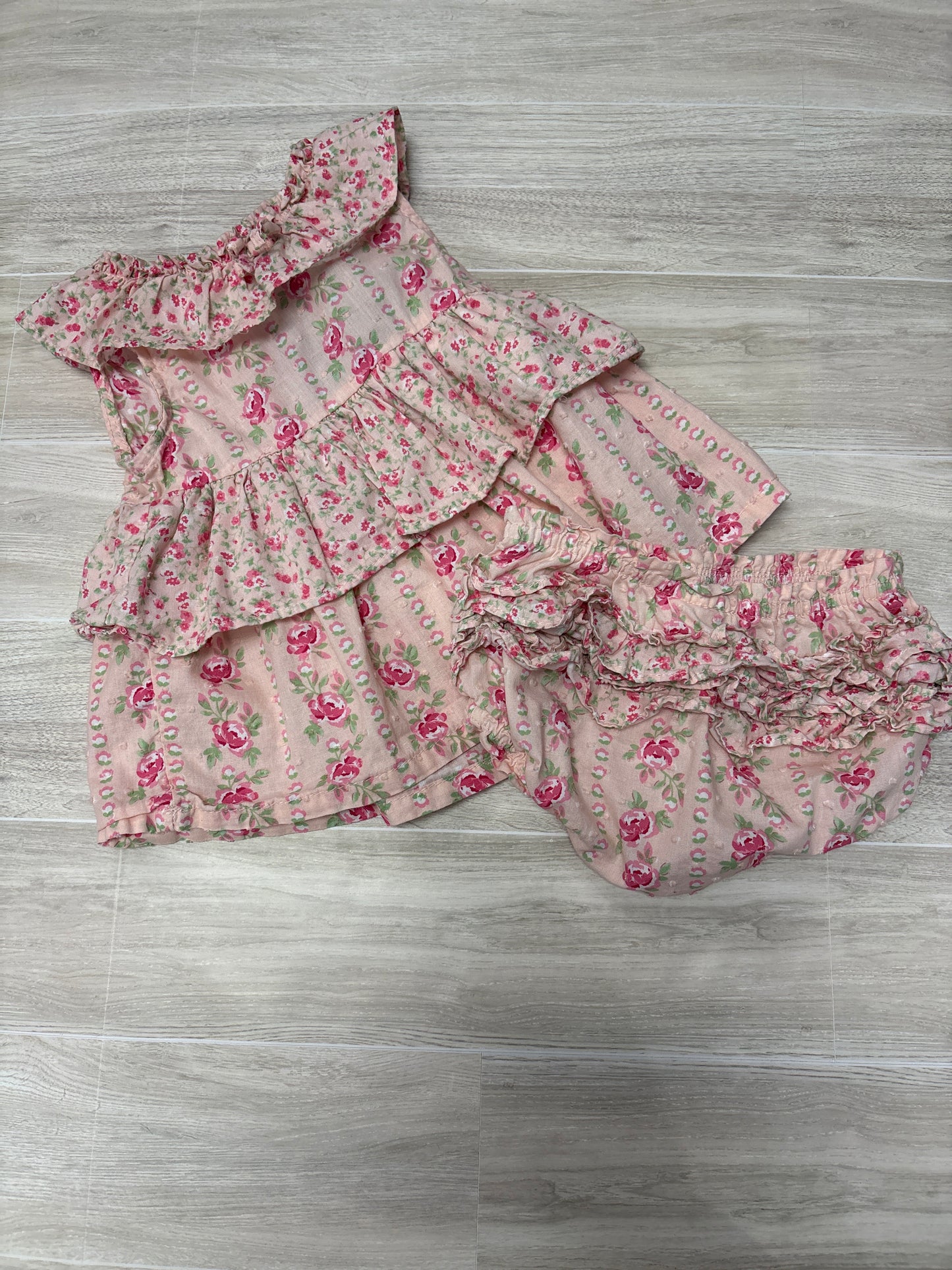 3-6m Pink Roses Dress + Ruffle Bloomer Set