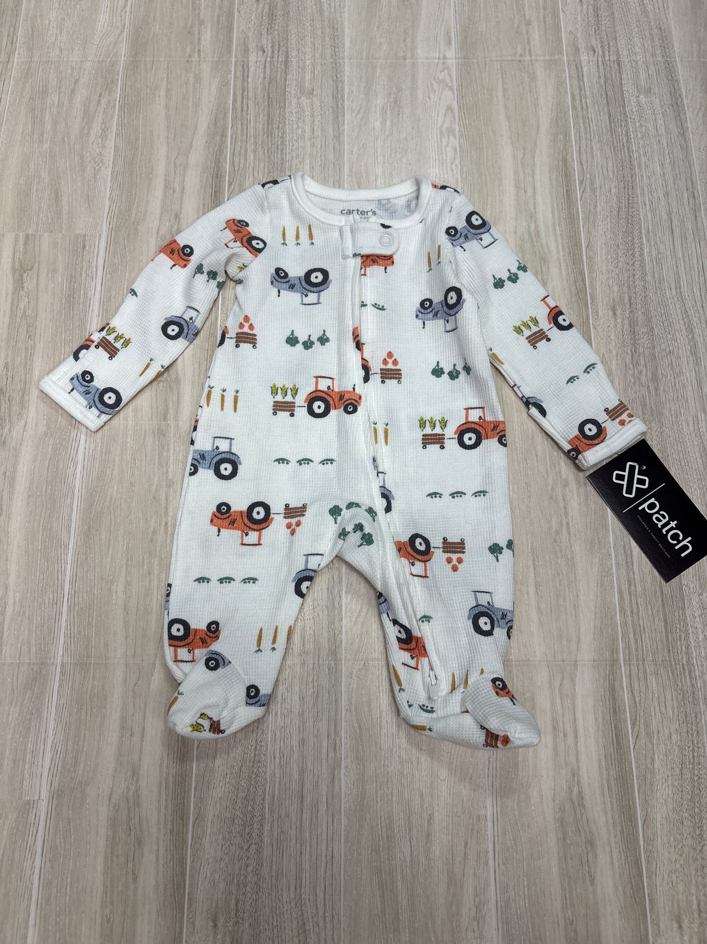 Newborn Mini Waffle Knit Harvest Tractors Footed Pajama