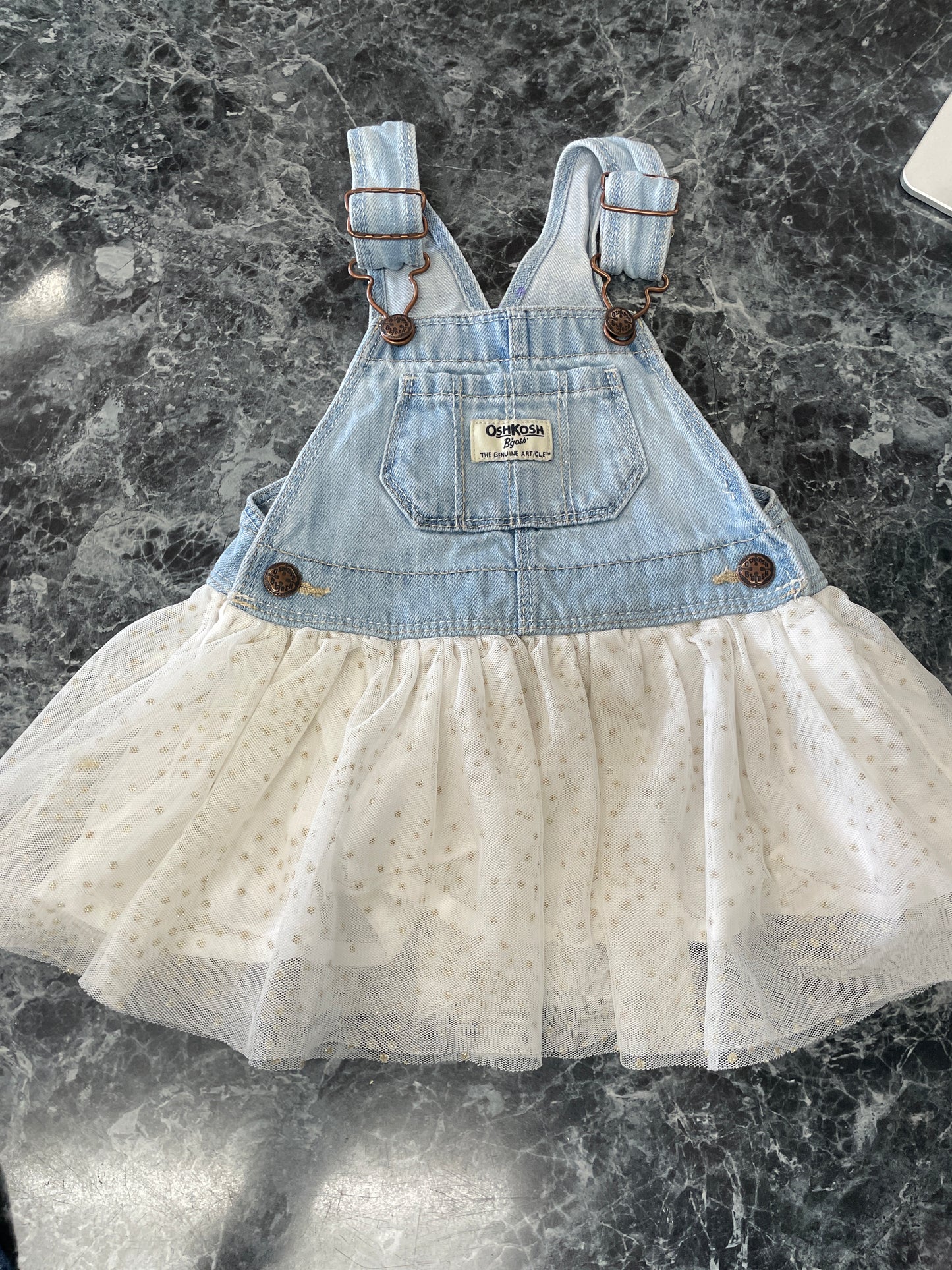 9-12m Oshkosh Gold Speckled Overall Dress