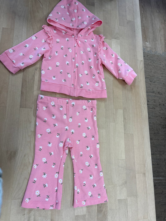 12m Pink Floral Flares+ Zip Up Hoodie