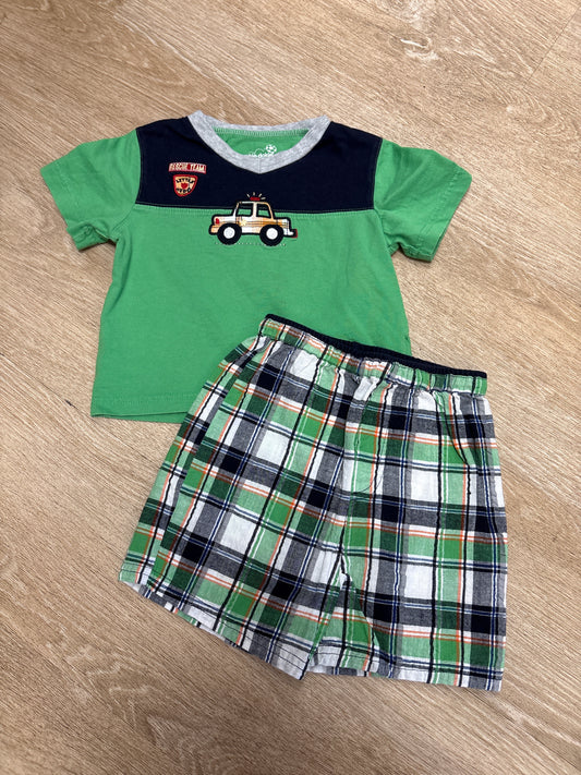 24m VINTAGE Okie Dokie Rescue Team Top + Plaid Short Set