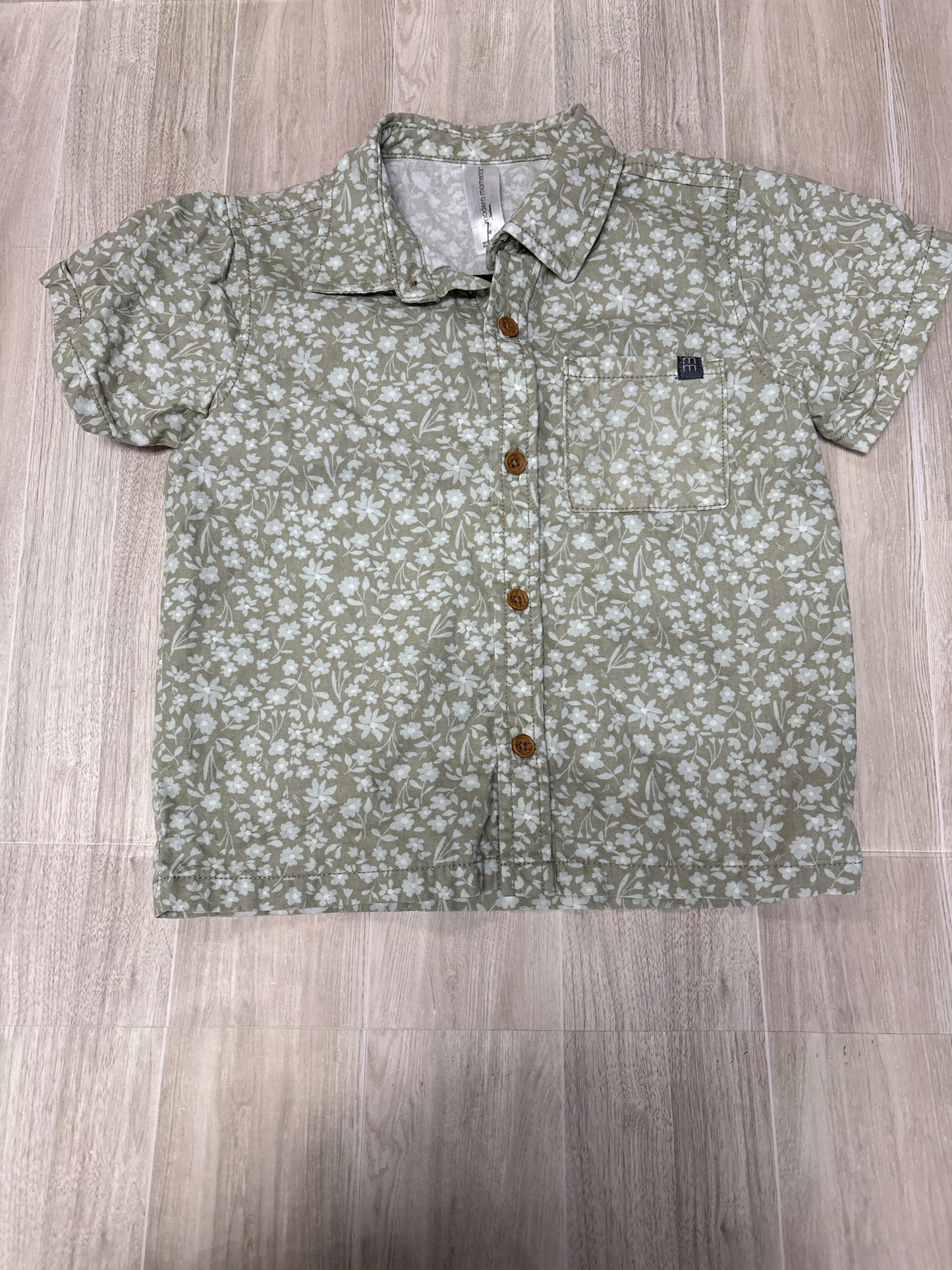 4T Light Olive Mini Floral Button Up