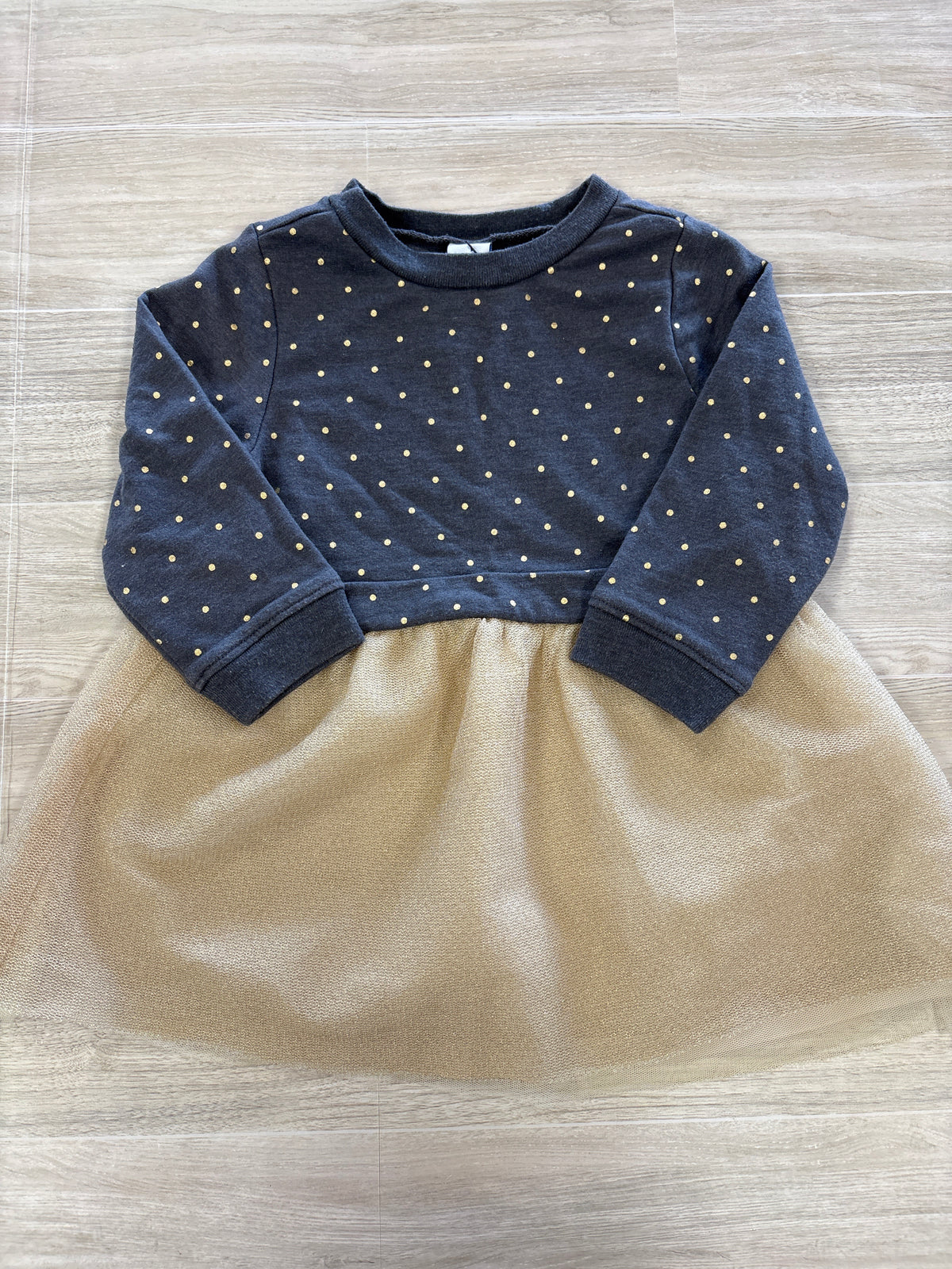 12/18m Grey/Gold Shimmer Twirl Long Sleeve Dress