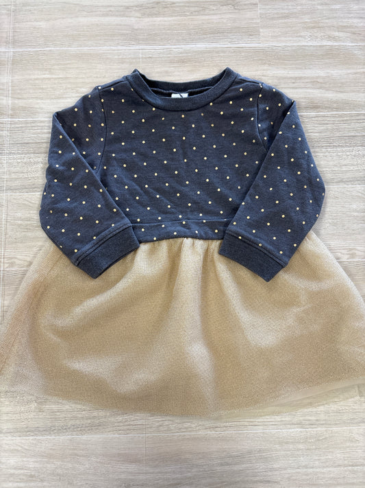 12/18m Grey/Gold Shimmer Twirl Long Sleeve Dress