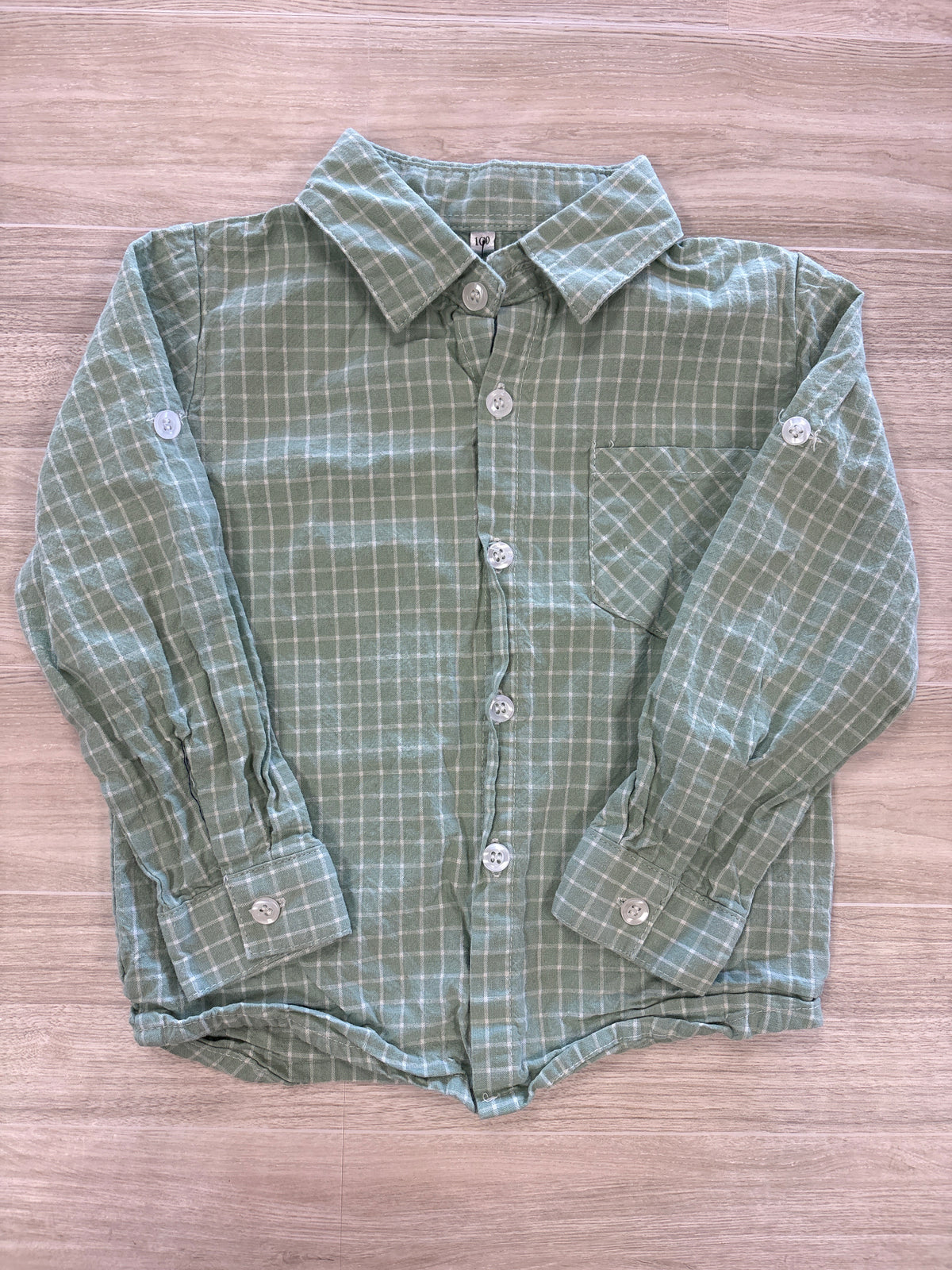 3T Mint/White Grid Long Sleeve Button Up