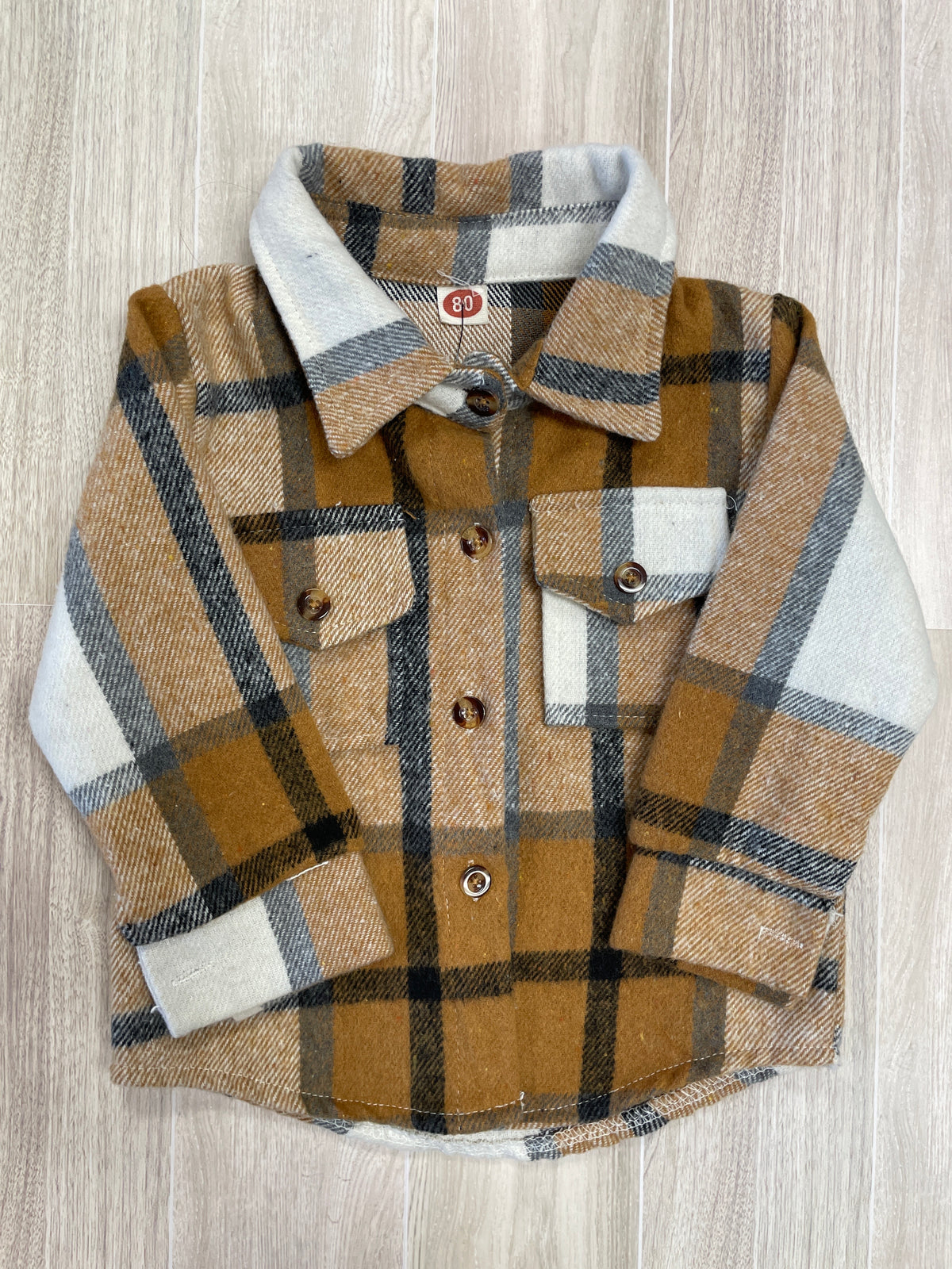 12m Camel/Cream Plaid Button Up Shacket