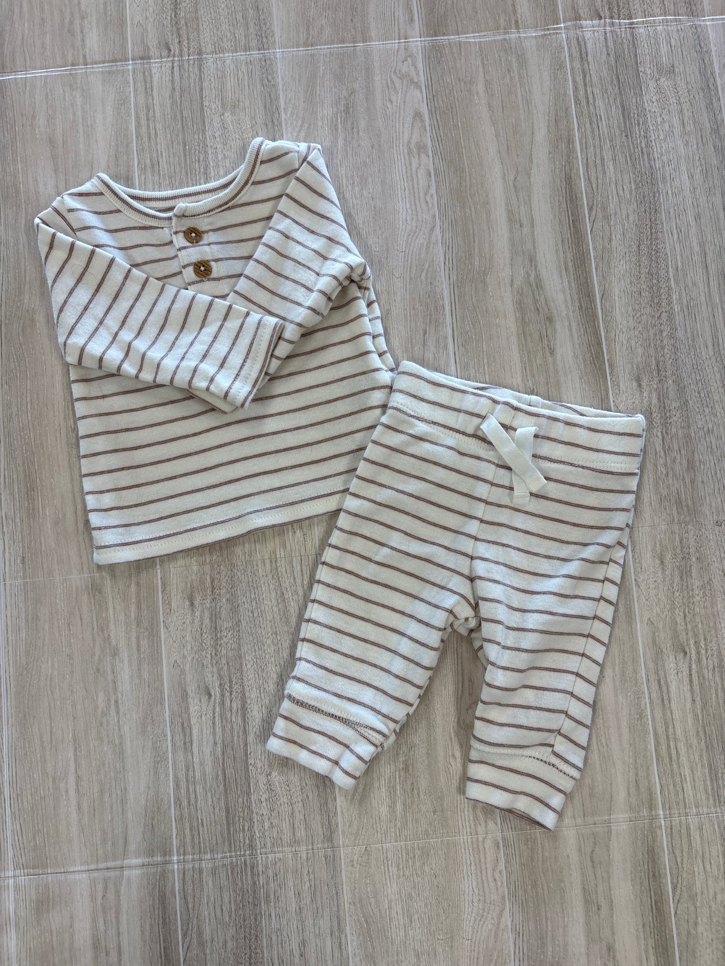 Newborn Cream/Brown Striped 2 Piece Set