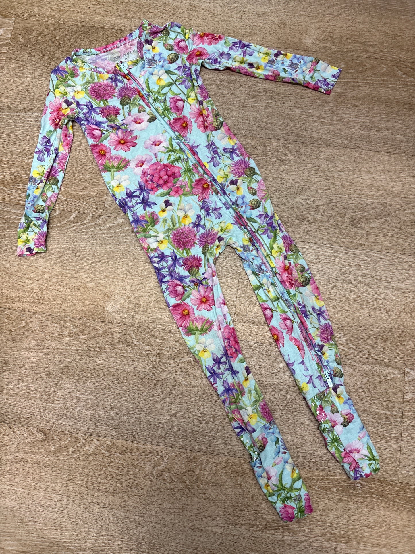 3T Posh Peanut Teal Floral Convertible Footed Pajama Romper