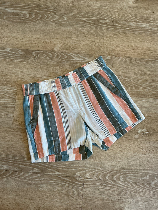 Womens Small Neutral Striped Linen Shorts