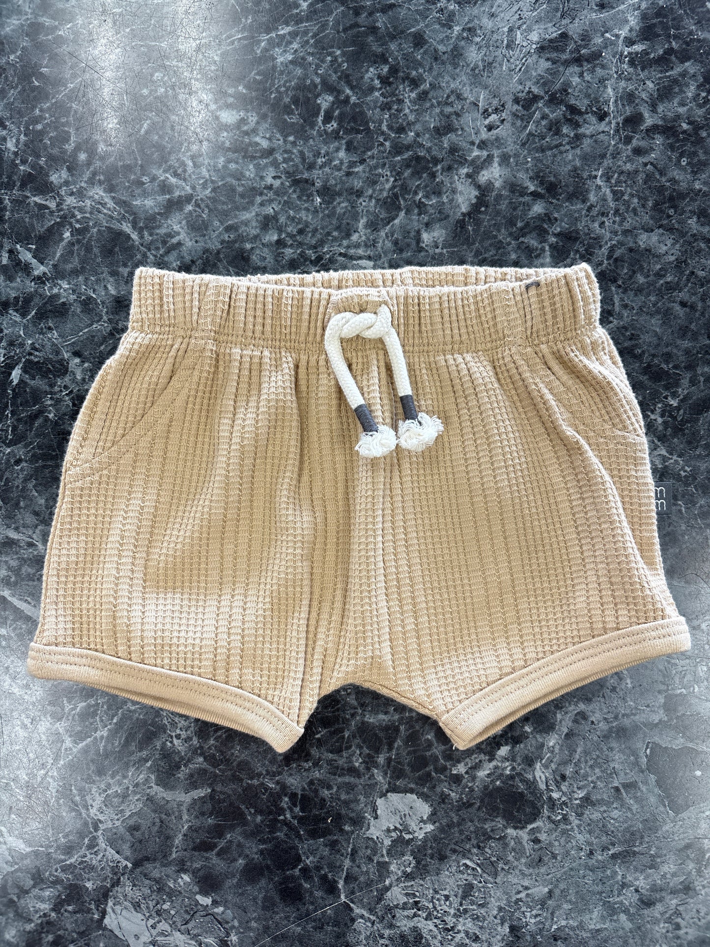 0-3m Beige Ribbed Harem Shorts