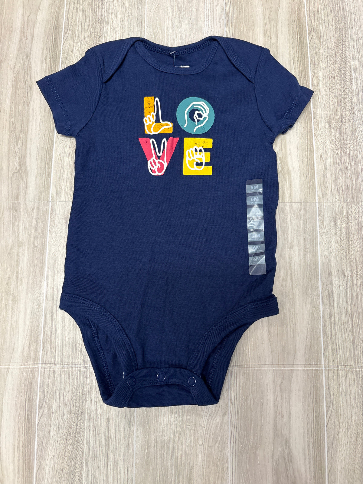 NWT 6m Navy Love Graphic Onesie